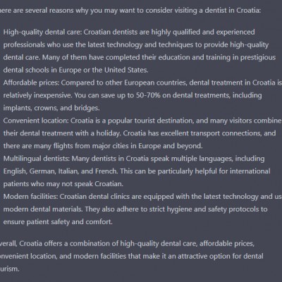 What does Chat GPT says about Croatian dentists